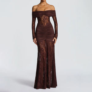 ZYHT 73491 <span class=keywords><strong>Couture</strong></span> hors épaule dentelle pure Sexy à manches longues moulante sirène robe Chic élégante soirée longue robe de Cocktail - Product Image 1