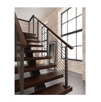 Conception d'escalier de contremarche ouverte avec garde-corps de tuyau central Garde-corps en acier inoxydable Escaliers mono droits pour la maison