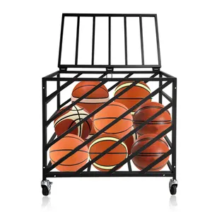 JH-Mech Basketball Rack Gymnasium Sports Ball Armazenamento Enorme Capacidade Aço Black Soccer Ball Display Stand