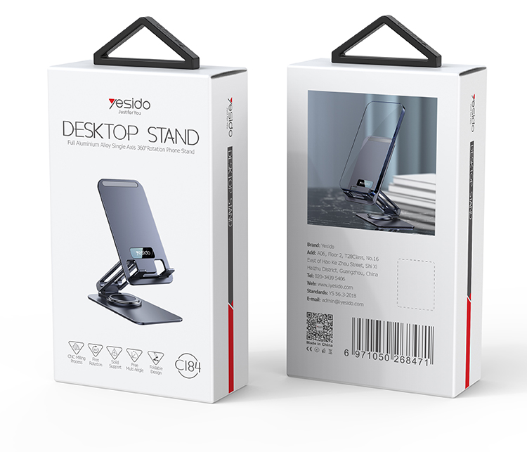 YESIDO new design 360 rotating phone holder aluminum alloy folding phone holder on the table
