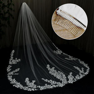 LUOXIN elegante <span class=keywords><strong>flor</strong></span> 3D bordado hojas encaje hecho a mano exquisitos velos <span class=keywords><strong>de</strong></span> novia - Product Image 5