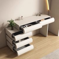 Coiffeuse moderne crème avec miroir éclairé et rangement pour petit appartement, salon, haut de gamme