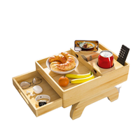 Table d'appoint pliable en bambou avec porte-gobelet pour canapé, salon, boissons, collations et télécommande