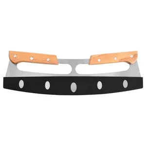 Cuchillo de <span class=keywords><strong>Pizza</strong></span> de doble Mango, mango de madera, medio redondo, acero inoxidable, corte de <span class=keywords><strong>Pizza</strong></span>, nueva cubierta protectora - Product Image 1
