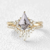 Ensemble de bagues 2 pièces Ensemble de bagues en diamants sel et poivre Bagues de fiançailles de luxe en argent 925 pour femmes