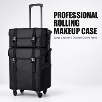 Tas Trolley Rias Profesional dengan Roda, Kotak Penyimpanan Pintar Multi-Lapisan Tahan Air untuk Salon dan Artis Kuku