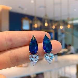 Parure de bijoux pour femme en cuivre écologique, avec collier et boucles d'oreilles en zircon bleu en verre taille poire 15*25mm, motif goutte d'eau, idéal pour un cadeau - Product Image 4