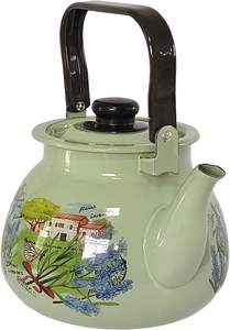 للبيع بالجملة غلاية روسية مطلية بالمينا 3.5 لتر وعاء أخضر كلاسيكي للاستخدام المنزلي سميكة بتصميم أزهار للحليب المائي - Product Image 3