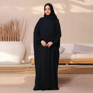 Dernière Collection : Robe Abaya Islamique Noire Décontractée en Tricot avec Boutons, Couleur Unie, Broderie, 100% Polyester pour Femmes - Product Image 1