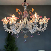 Lustre en verre soufflé à la main, motif floral coloré, 8 ampoules E14, style Murano, lampe suspendue pour villa, salon