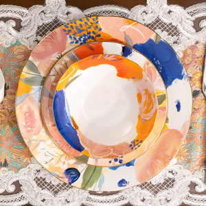 Service de vaisselle en porcelaine fine - Motif floral aquarelle, ensemble de 3 pièces (assiettes et bols) - Product Image 5