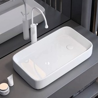 Évier de comptoir en céramique blanche 8124-50 avec vidange latérale 500x340mm, lavabo de salle de bain à poser sur le comptoir