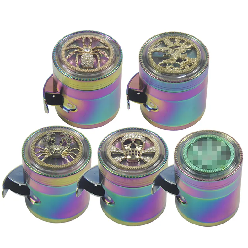 GZ3363125C Fashion Frog Crab Rainbow Design Herb Grinder 4 Parts Smoking Zinc Metal Custom Logo Smoking Tobacco Herb Grinder