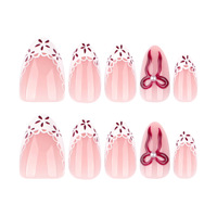 Faux ongles courts en forme d'amande, style Instagram européen et américain, minimalisme français, avec nœud rouge 3D, pour nail art