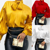 Vente en gros Soie Designer de mode Satin Chemisier à manches longues pour femmes Chemise à manches longues de couleur unie Vintage Top Blouses Casual Woven