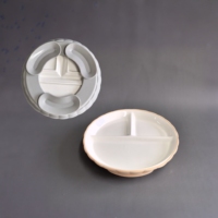 Assiette en céramique pour enfants avec base d'aspiration en silicone, compartiments divisés antidérapants, sans BPA, compatible micro-ondes, réutilisable