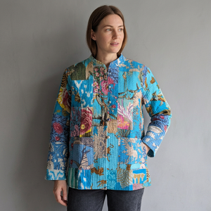 Quilted <b>Patchwork</b> <b>Jacket</b> Women's Mandarin Collar Full Sleeve Cotton Autumn Style Regular Length Patch Designs - Product Image 1