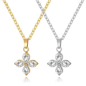 Custom Women's 18K Zircon Clavicle Chain Stainless Steel <b>Light</b> Luxury High Class Four <b>Leaf</b> Pendant Necklace Fashion Jewelry - Product Image 2