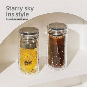 Tasse en verre borosilicate à double paroi grande capacité, portable, isolée thermiquement, pour femmes, hommes, bureau, tasse à thé, mug à eau Star - Product Image 1