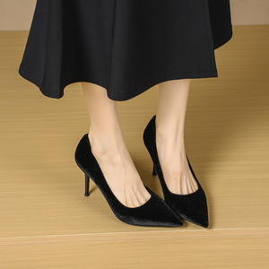 6681N Zapatos de Tacón Alto con Punta en Pico y Tacón de Aguja de Terciopelo Sólido, Zapatos de Oficina Cómodos y Fáciles de Poner, para Todas las Temporadas, Moda Femenina - Product Image 4