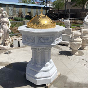 Fuente de agua bendita católica de piedra antigua de nuevo diseño Fuente de mármol blanco Fuente bautismal - Product Image 1