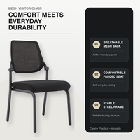 Chaise de visiteur moderne en maille respirante avec siège rembourré et structure en plastique pour bureau, réunion, conférence, salle de formation, extérieur