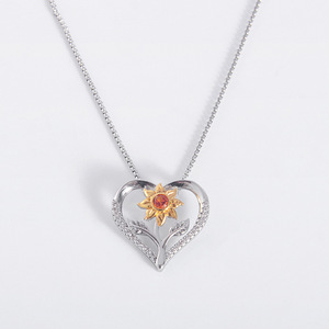 Collar con colgante de girasol en forma de corazón con gema naranja en tono dorado plateado para mujer, joyería de regalo para uso diario - Product Image 3
