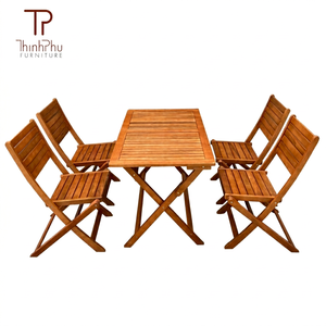 ThinhPhu 4 Seater Outdoor Dining Set Solid Teak Wood <b>Foldable</b> <b>Table</b> And Chairs <b>Garden</b> Patio Furniture - Product Image 1