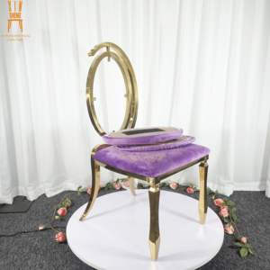 Silla de Acero Inoxidable con Marco Dorado y Terciopelo Morado <span class=keywords><strong>para</strong></span> Bodas, Eventos y <span class=keywords><strong>Fiestas</strong></span> en Hoteles, Venta al Por Mayor - Product Image 5