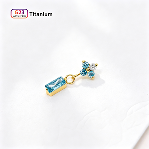 ASTM F136 Titanium CZ Flower Dangle Labret Stud Baguette Cut Crystal Pendant Flat Back <strong>Earrings</strong> Cartilage Helix Piercing Jewelry - Product Image 4