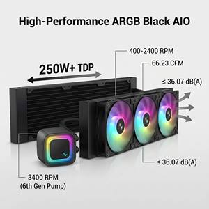 Enfriador AIO DeepCool LE360 PRO Negro de 360 mm con TDP de 250W+ y Ventiladores ARGB para LGA1700 AM5 Diseñado para un Rendimiento Ultra Alto - Product Image 6