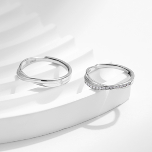 Rắn 925 Sterling Bạc Dòng Twining Lãng Mạn Có Thể Điều Chỉnh Cổ Điển Cưới Engagement Zirconia Vài Nhẫn Cho Phụ Nữ Người Đàn Ông - Product Image 5