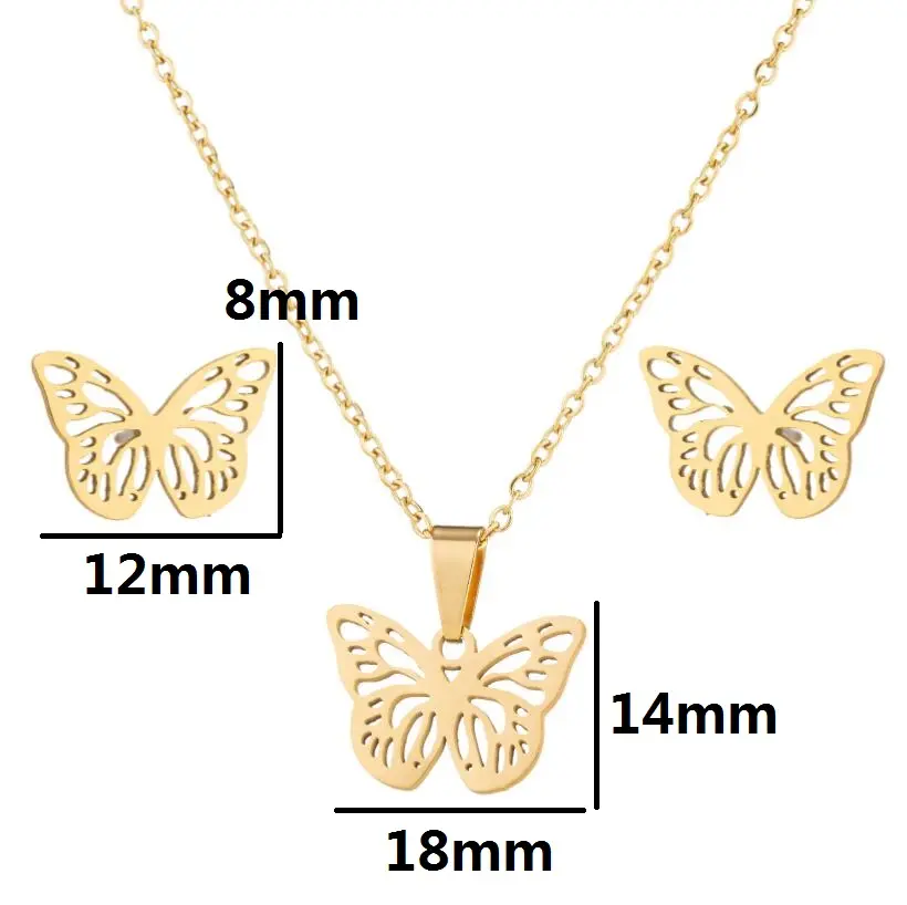 Ensemble de collier en forme de papillon en acier inoxydable, collier léger, mode petit Animal, boucle d'oreille, combinaison