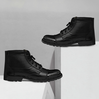 Chaussures d'extérieur pour hommes en cuir véritable, à lacets, mi-mollet, plateforme, montantes, durables, élégantes, avec semelle antidérapante et amorti doux