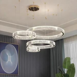 Lustres suspendus de luxe sur mesure pour hôtel, grands lustres à anneaux, luminaires suspendus pour escalier, lustres modernes en cristal LED - Product Image 3