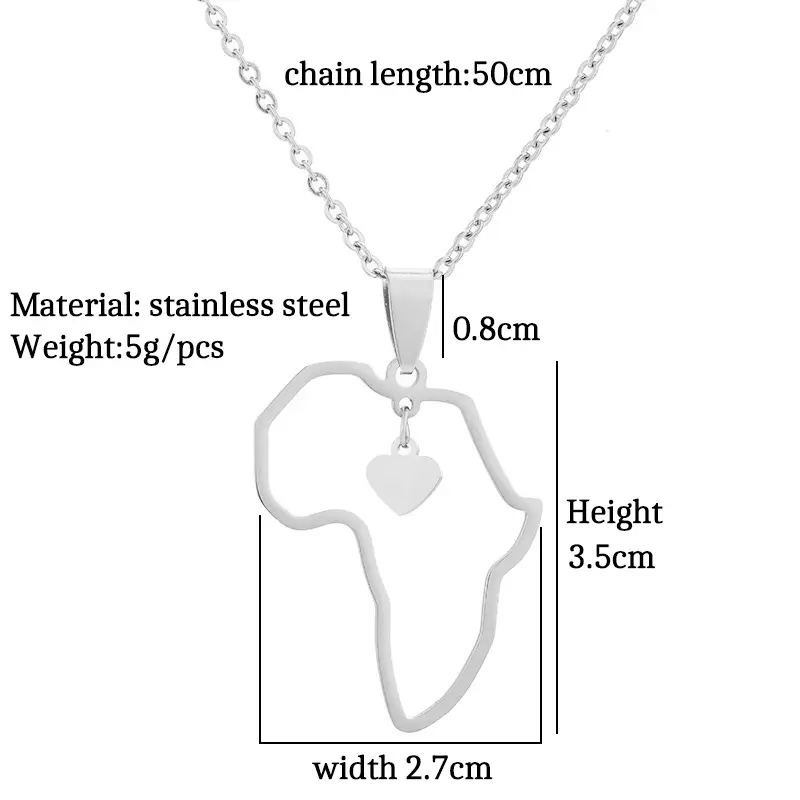 Thép không gỉ Vòng cổ trang sức tùy chỉnh mạ vàng bản đồ quốc gia Châu phi bản đồ Vòng cổ