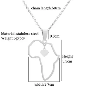 Thép không gỉ Vòng cổ trang sức tùy chỉnh mạ vàng bản đồ quốc gia Châu phi bản đồ Vòng cổ