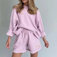 Impression de logo personnalisé, sweats à capuche décontractés surdimensionnés pour femmes, sweat-shirts et pulls en tissu polaire, shorts en coton, ensemble jogging respirant