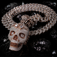 Pendentif Crâne Personnalisé de Luxe en Argent 925 Moissanite Sertie de Pierres, Collier Hip Hop Tendance pour Hommes, Idéal Streetwear et Soirées