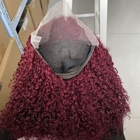 Peluca de Cabello Humano Vietnamita Original Color Borgoña SDD de 16 Pulgadas, Peluca con Frente de Encaje 13x4 de Alta Definición