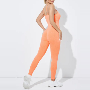 Combinaison femme respirante, longue, unie, coupe ajustée, avec logo personnalisé, vente en gros OEM, pour le sport et la gym - Product Image 2