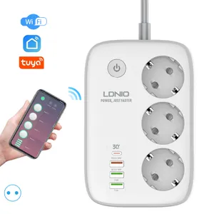 EU Extension Lead LDNIO SEW3452 WiFi tuya Smart Power Strips Shuko Socket 3 Way 4 USB Ports 2m Cord Power Board