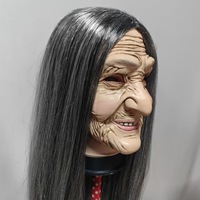 Masque de sorcière d'horreur pour Halloween, masque réaliste en caoutchouc de grand-mère avec perruque grise, accessoires de déguisement pour fête costumée d'Halloween et de carnaval
