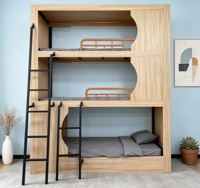 Lits superposés multifonctionnels personnalisés de style moderne à trois niveaux, combinaison de métal et de bois pour les écoles, les hôtels et les appartements