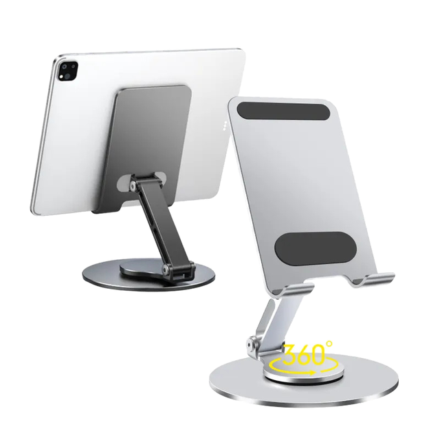 Ergonomic Aluminum Alloy Folding Cell Phone Stand Fully Adjustable Foldable Desktop 360 Rotation Phone Holder