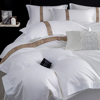 Parure de lit hôtelière en coton 100% blanc, drap-housse et housse de couette, tailles Queen et King, 200/300 fils au pouce carré