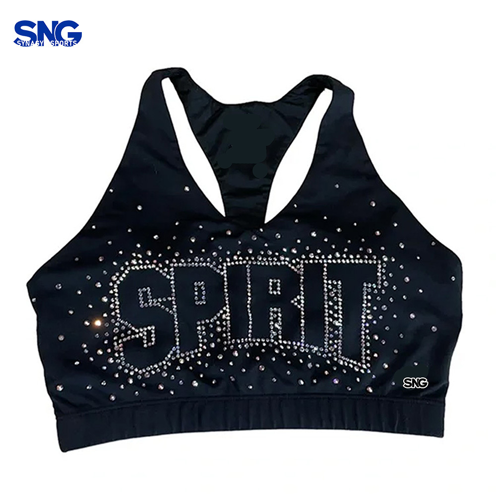 Custom Girls Youth Sportswear Top Most Popular Cheerleading Rhinestone Bra Stretchable Sparkly Performance Training Top Children