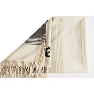 Venda quente de produtos de fornecedor da Índia Toalha de praia de algodão turco impressa com logotipo personalizado e design de toalha fouta listrada...