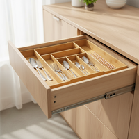 Organisateur de tiroir extensible en bambou pour couverts, plateau à couverts réglable, séparateur de tiroir pour ustensiles de cuisine (cuillères, fourchettes, couteaux)