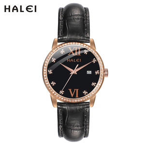 HALEI – montre à Quartz originale pour femmes, bracelet en cuir avec chiffres romains, cadran élégant avec échelle en diamant, mouvement japonais, vente en gros - Product Image 3